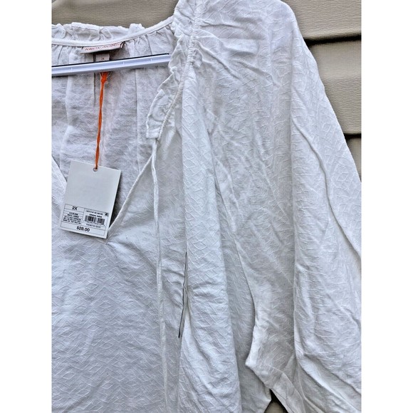 knox rose Women's Plus Puff Elbow Sleeve Top white eyelit top size 2X NWT - Picture 7 of 10